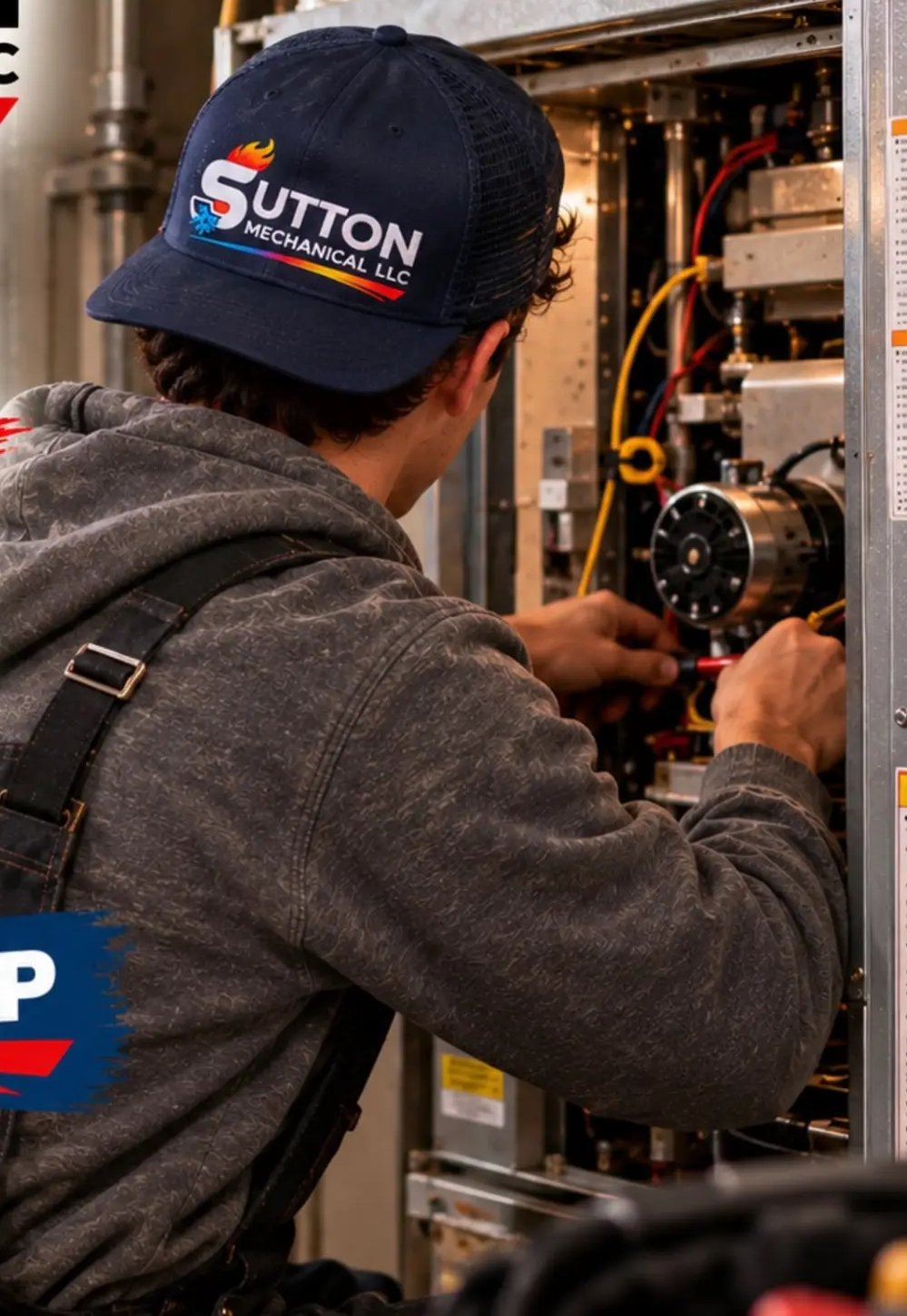 Sutton Mechanical technician servicing HVAC equipment