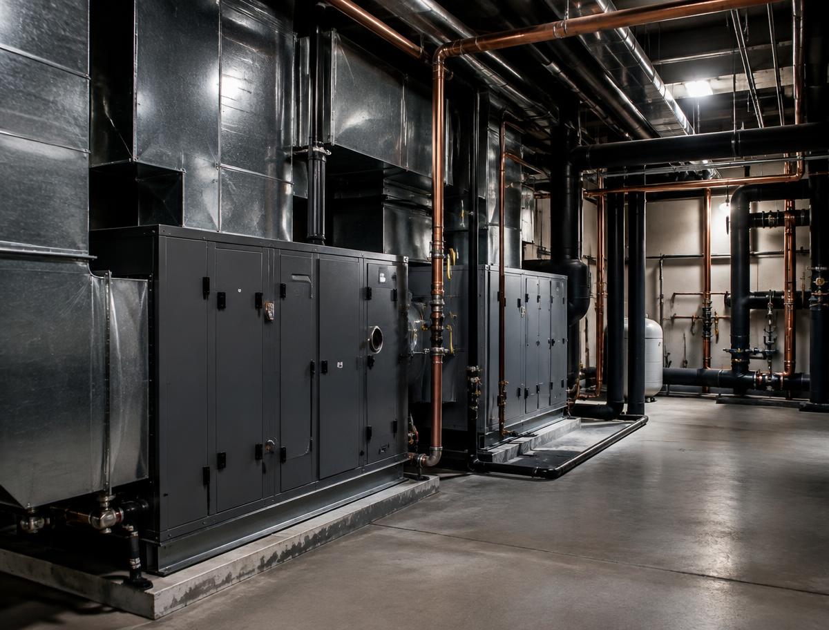 Commercial mechanical room with air handlers
